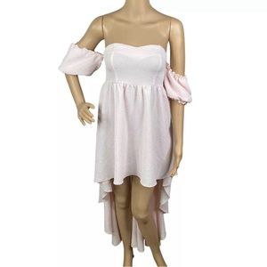 Selkie pastel pink high low off shoulder dress S- Sample